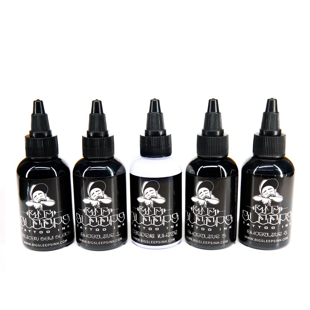Big Sleeps Full Set of 5 Tattoo Inks (Black, White, and Grey) (5 x 2oz.)