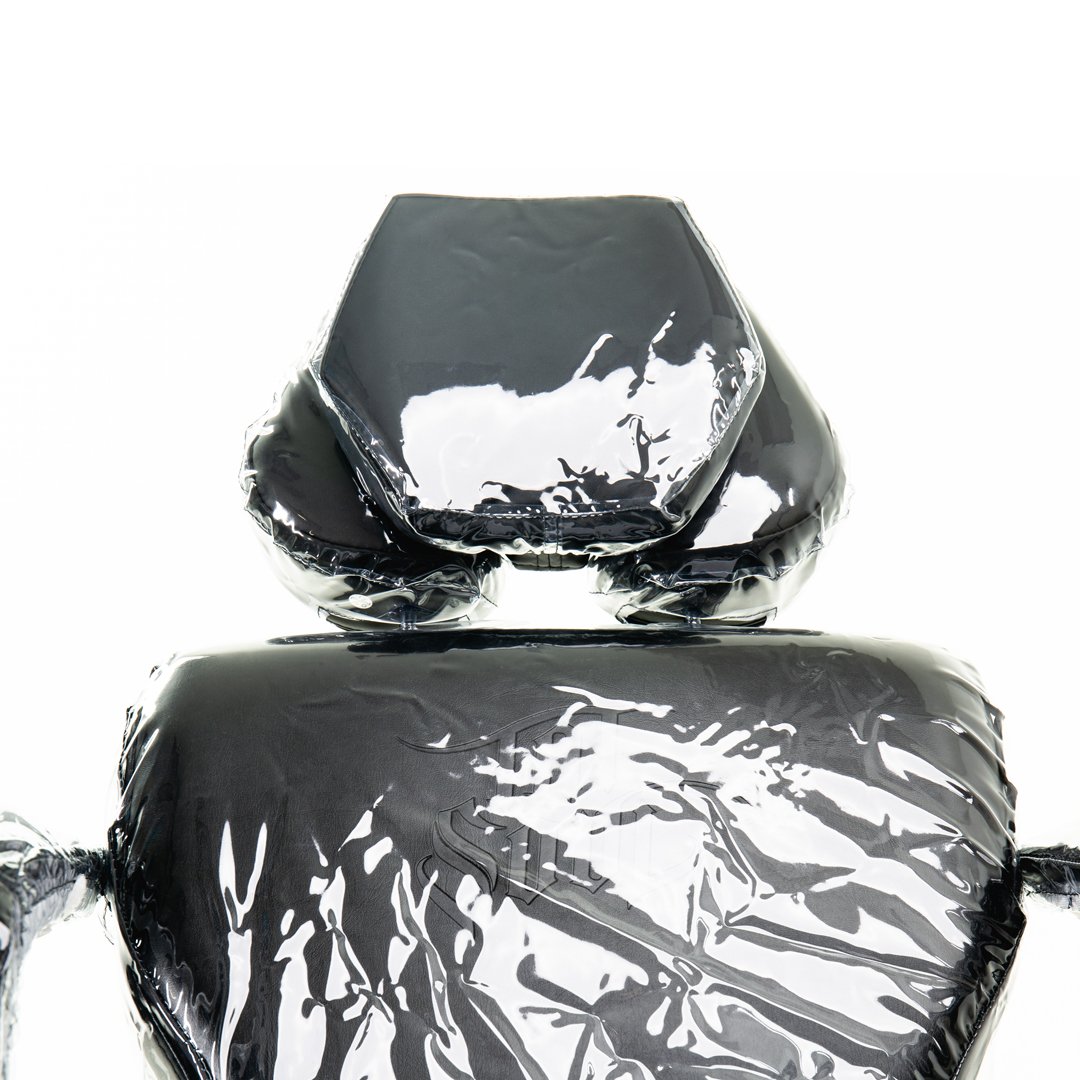 TATSoul 300 Slim Tattoo Client Chair top half front view wrapped in plastic protective cover