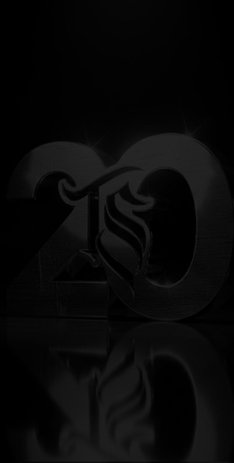 3D metallic number 20 with stylised 'G' in centre.