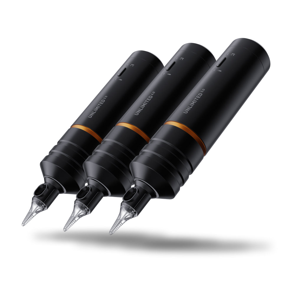 Three angled Cheyenne Sol Nova Unlimited Tattoo Pen Machines with coil-machine like responsiveness.