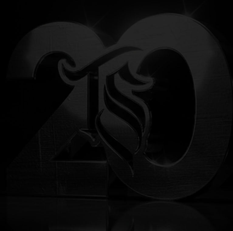 Black metallic number 20 with decorative S.