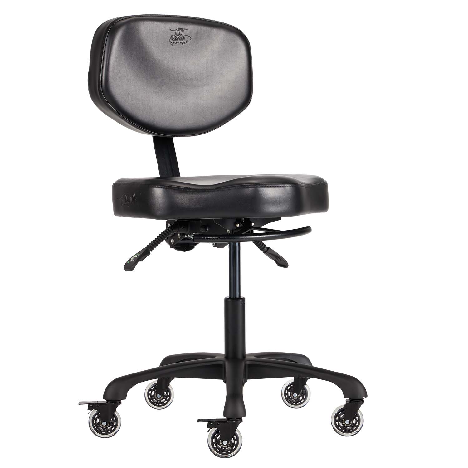 Oros Rolling Tattoo Artist Chair diagonal view, available at TATSoul.