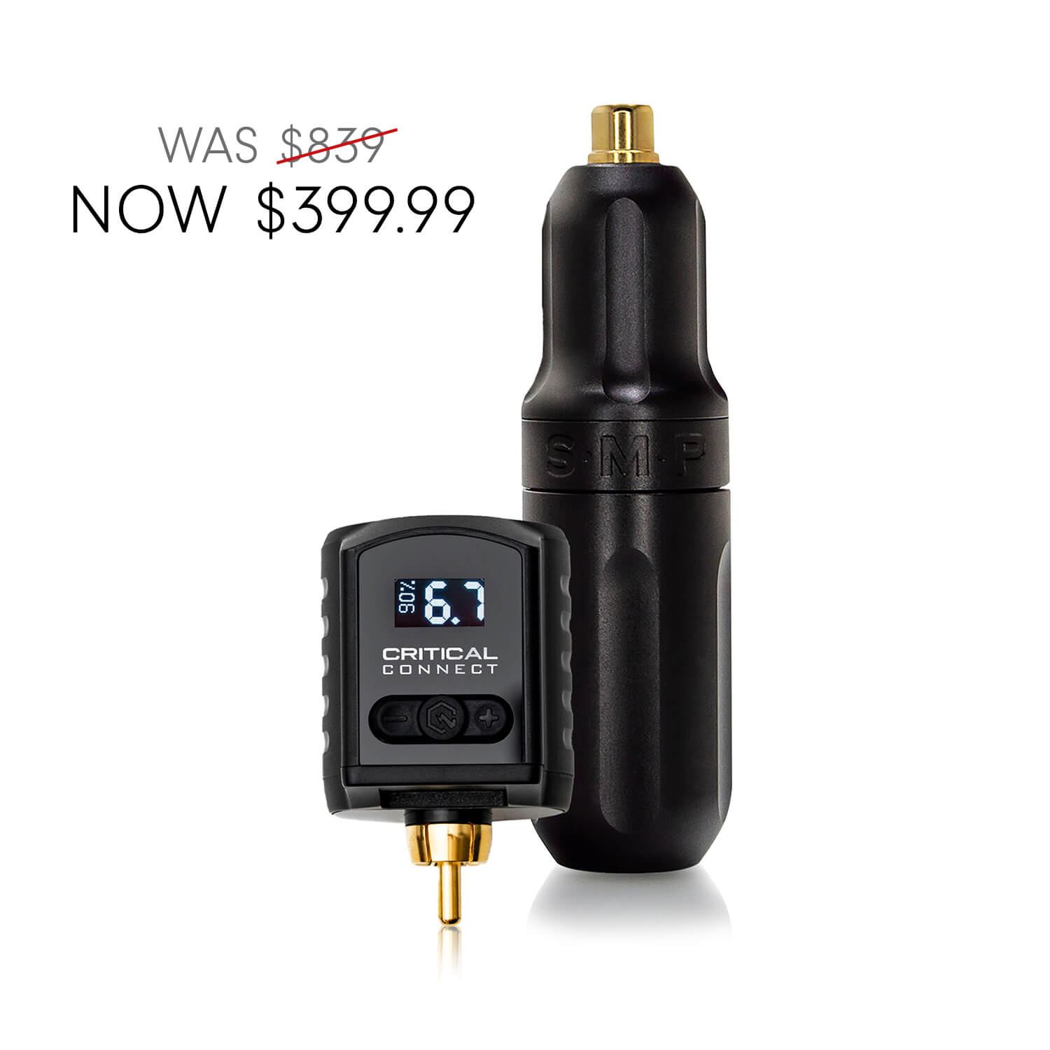 Black Bishop SMP Pen x Critical Connect Shorty Tattoo Machine and Tattoo Power Supply Bundle