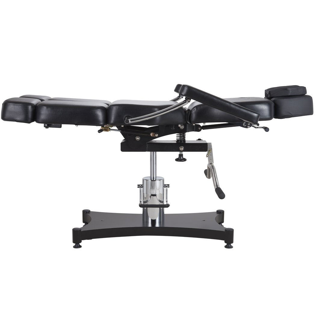 Oros 680 Tattoo Client Chair side view in a flat laid down position