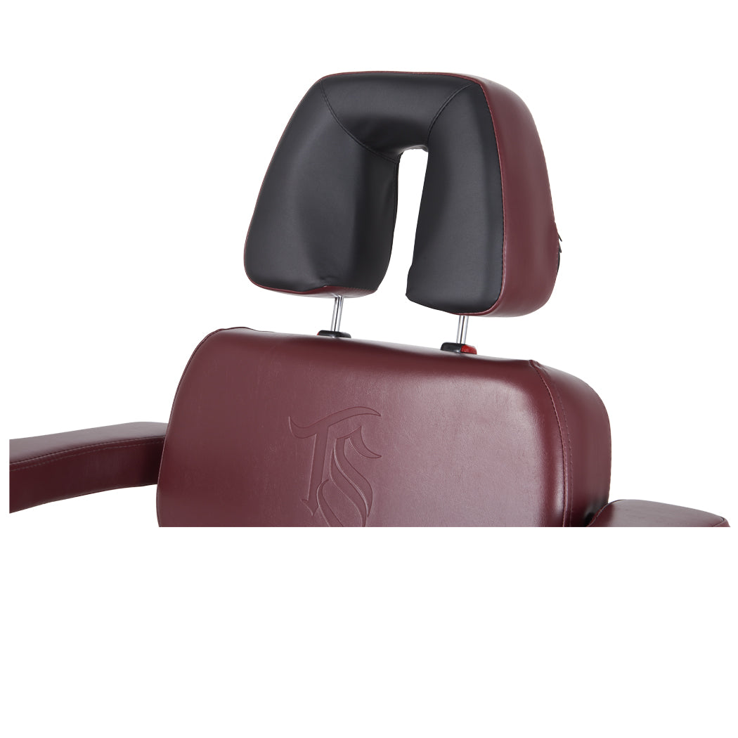 Oros 680 Tattoo Client Chair, Oxblood color, headrest.