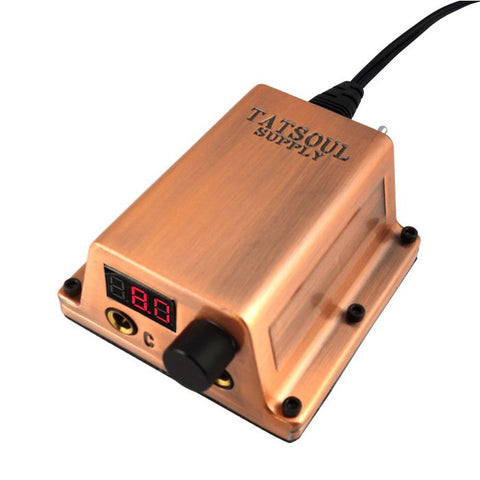 Brass TATSoul Brick Tattoo Power Supply with dial and digital display.