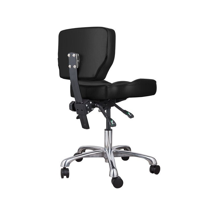 Back view of a Black TATSoul 270 Tattoo Artist Chair on a white background.