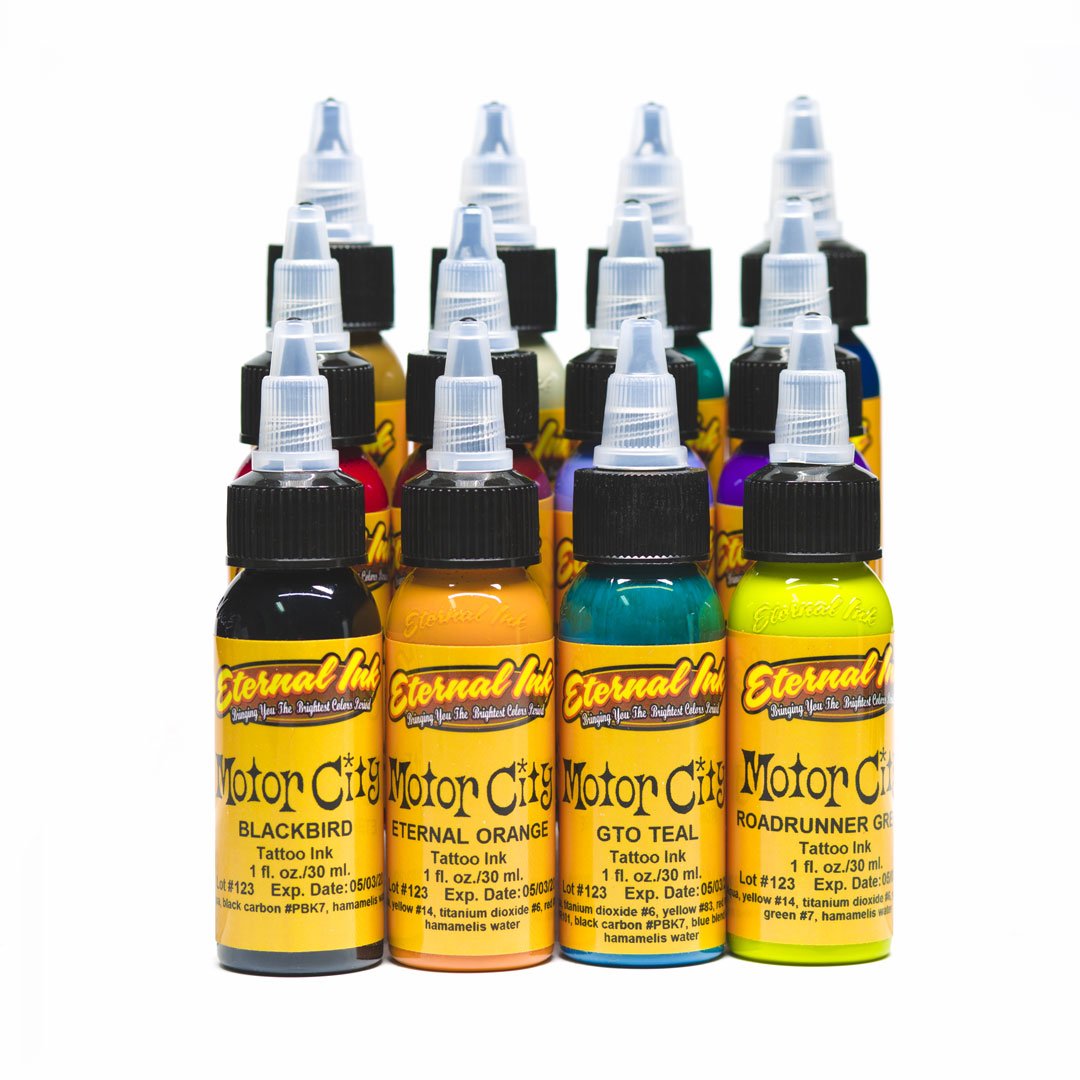 Eternal Ink Tattoo Ink Set of 12 Inks in Motor City, Size: 1 oz Available at TATSoul Tattoo Supply