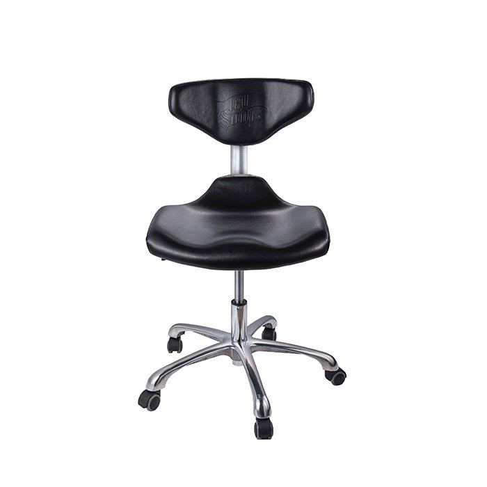 A black, ergonomic Mako Lite Tattoo Artist Chair.