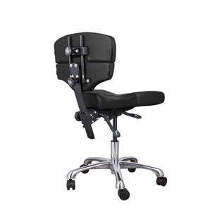 A black, adjustable Mako Studio Tattoo Artist Chair by TATSoul.