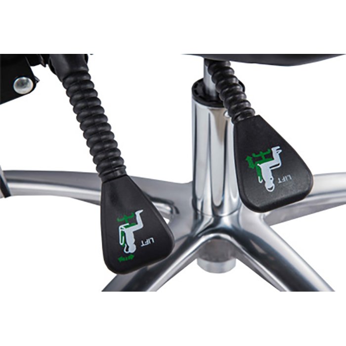Mako Studio Tattoo Artist Chair close-up of right side adjustment levers under the seat rest