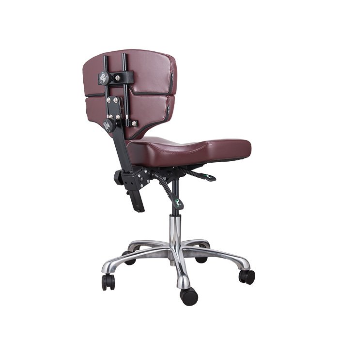 Mako Studio Tattoo Artist Chair backside view with lever adjusters for position customization in Oxblood color