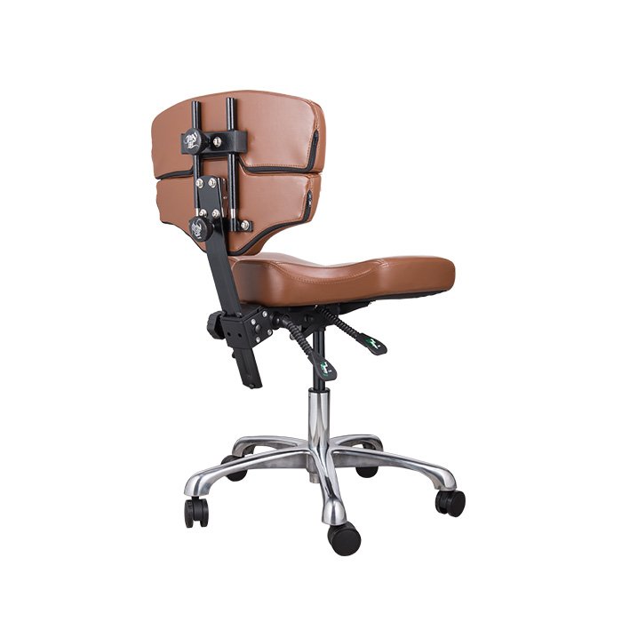 Mako Studio Tattoo Artist Chair backside view with lever adjusters for position customization in Tobacco color