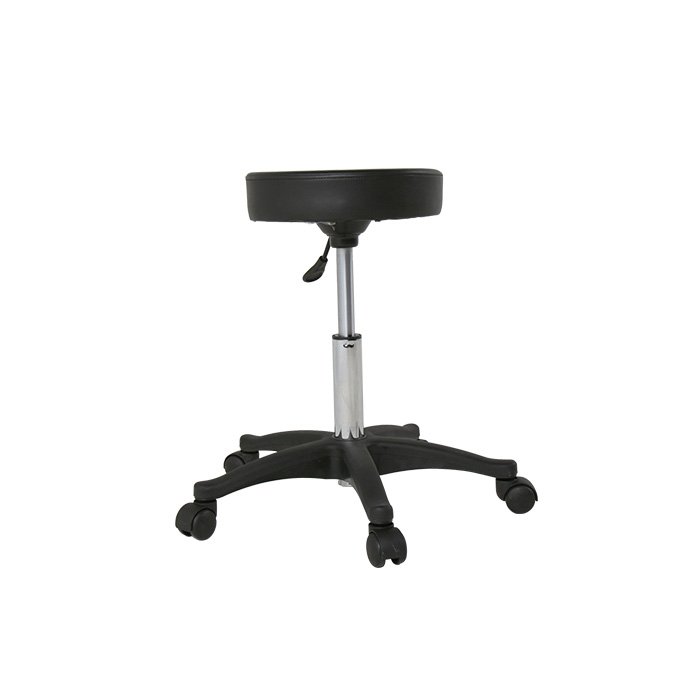 A wheeled Vivace Stool by TATSoul. This stool makes the perfect chair for tattoo artists.