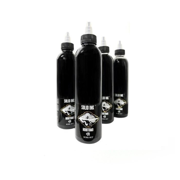 One of the Solid Ink Sets, the Horitomo Sumi Set is crafted for Japanese black and grey tattooing. 
